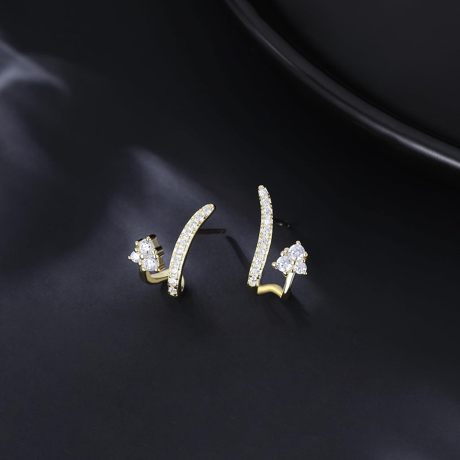 Reffeer Solid 925 Sterling Silver CZ Crawler Earrings Cuff for Women Teens CZ Wrap Stud Earrings Hypoallergenic - Image 5