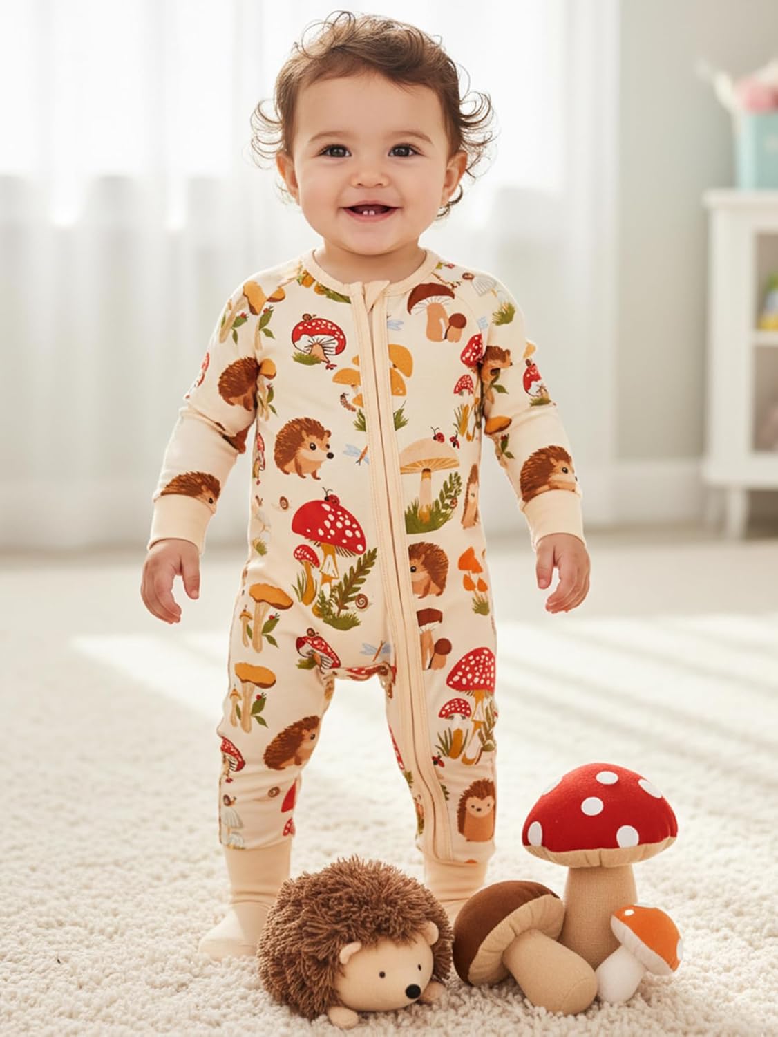MOSSRIVER Bamboo Viscose Baby Long Sleeve Romper, Cute Pumpkin Prints Zipper Footless Jumpsuit, Toddler One-Piece Outfits