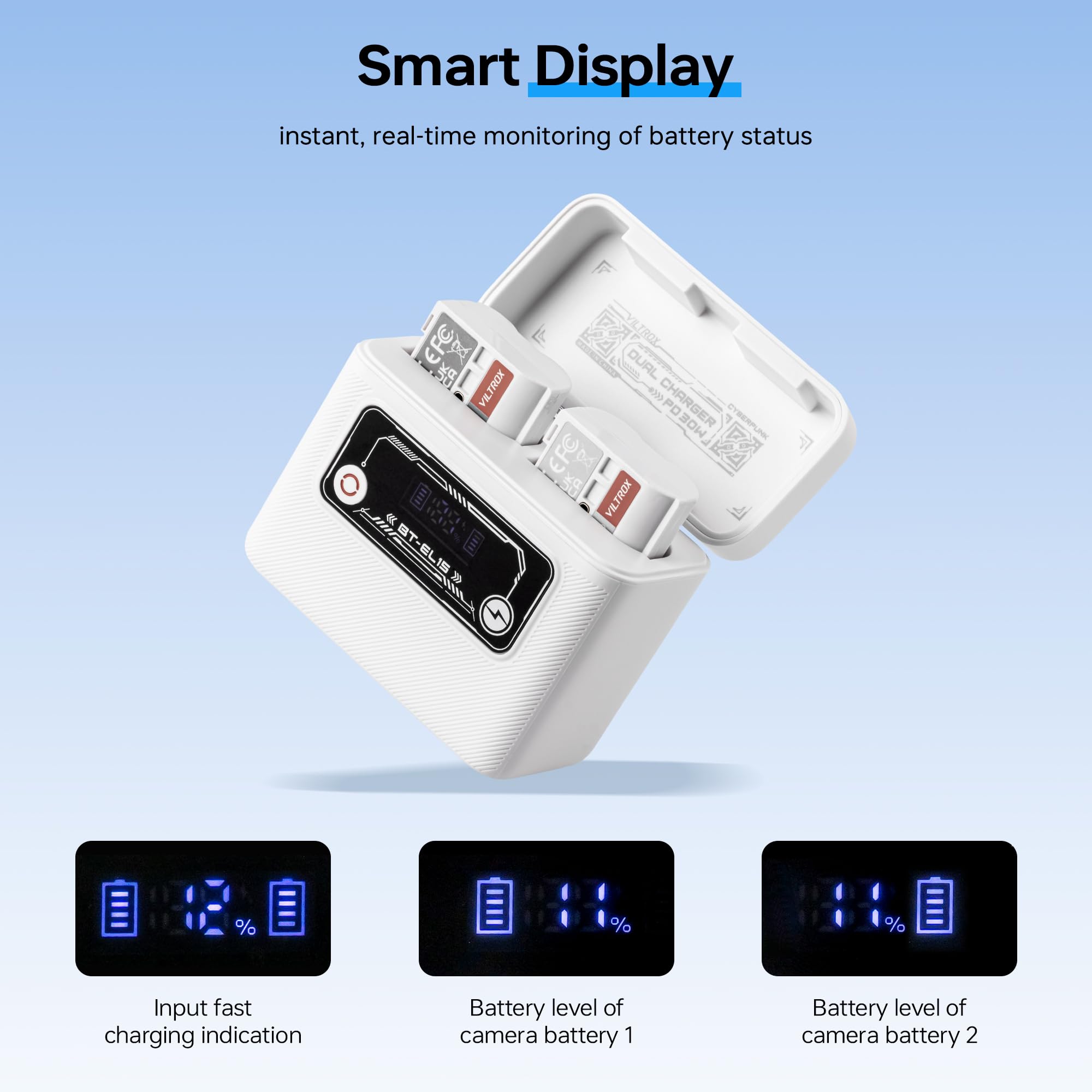 VILTROX EN-EL15 Dual-Akku-Schnellladegerät mit integrierter 5500mAh Powerbank und bidirektionaler 30W USB-C Schnellladefunktion Kompatibel mit Nikon D7200, D7100, D7000, D500, Z7II, Z7, Z5, D610