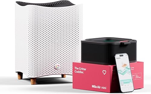 Mila Air Mini Smart Home - Purificador de aire para el hogar con filtro de repuesto Critter Cuddler H13 HEPA y carbono, reduce los olores de las