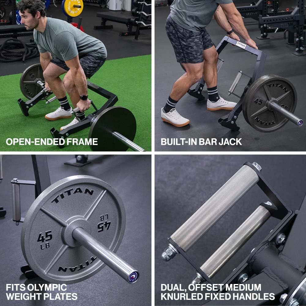 Titan Fitness Rackable Open Trap Bar, Rated 1,500 LB, Specialty Open-Ended Olympic Weightlifting Barbell, Built-In Jacks, 32mm 38mm Knurled Grips, Deadlift, Carries, Lunges, Squats