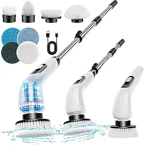 Electric Spin Scrubber, 2024 New Cordless Shower Scrubber with 8 Replaceable Brush Heads and Adjustable Extension Handle, Power Cleaning Brush for Bathroom, Kitchen, Car, Tile, Wall, Floor
