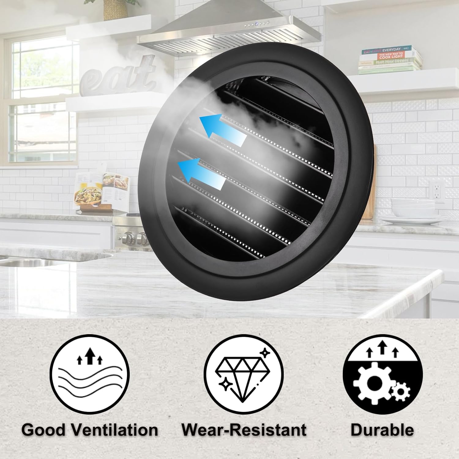 PATIKIL 8 Inch Round Air Vent Cover, 2 Pack Soffit Vents ABS Ceiling Vent Covers Air Vent Louver for Bathroom Kitchen Living Room Greenhouse Ventilation System, Black