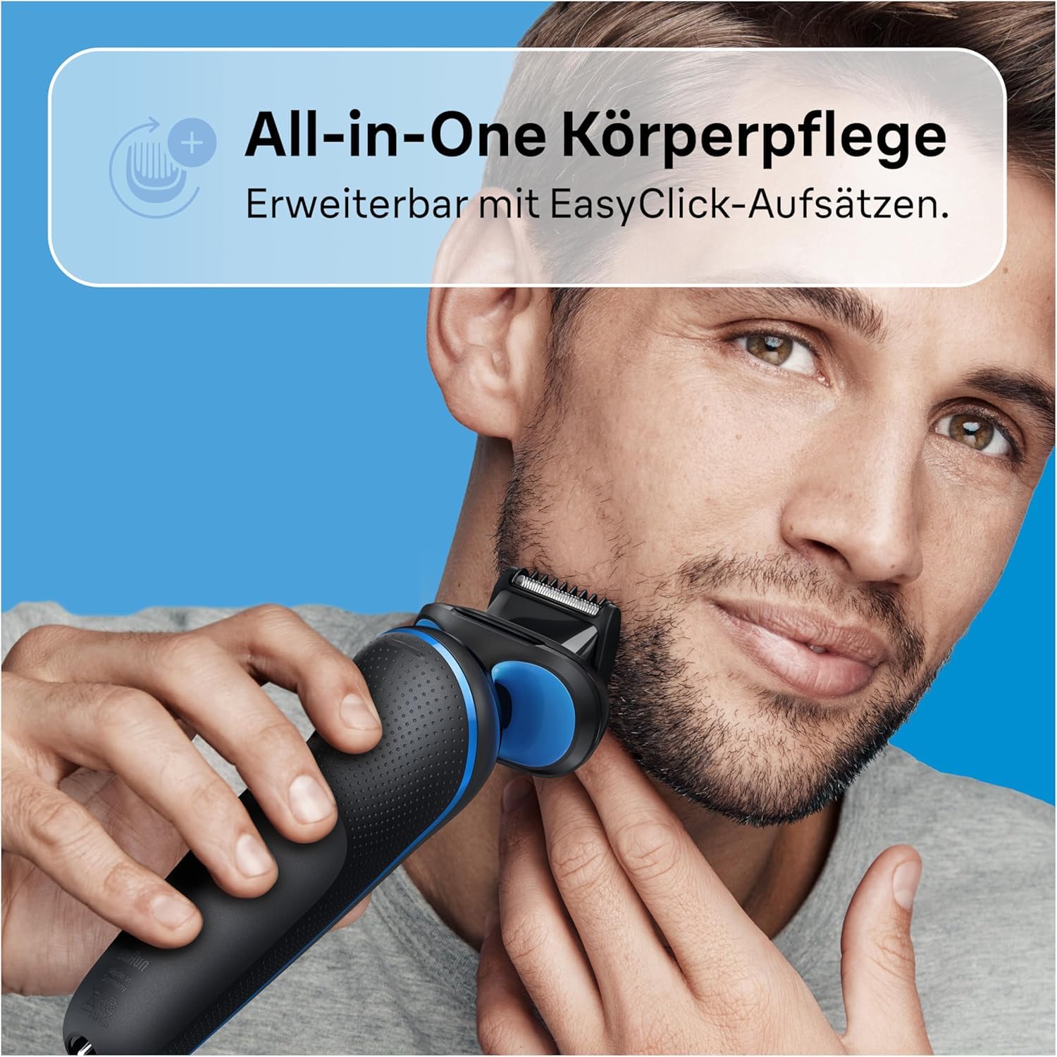 Braun Rasierer Herren Elektrisch Series 5, 51-B1000s, Blau - Kabelloser Elektrorasierer, Barttrimmer mit 50 Min. Akku, Wasserdicht, Made in Germany, Inkl. 1 Aufsatz