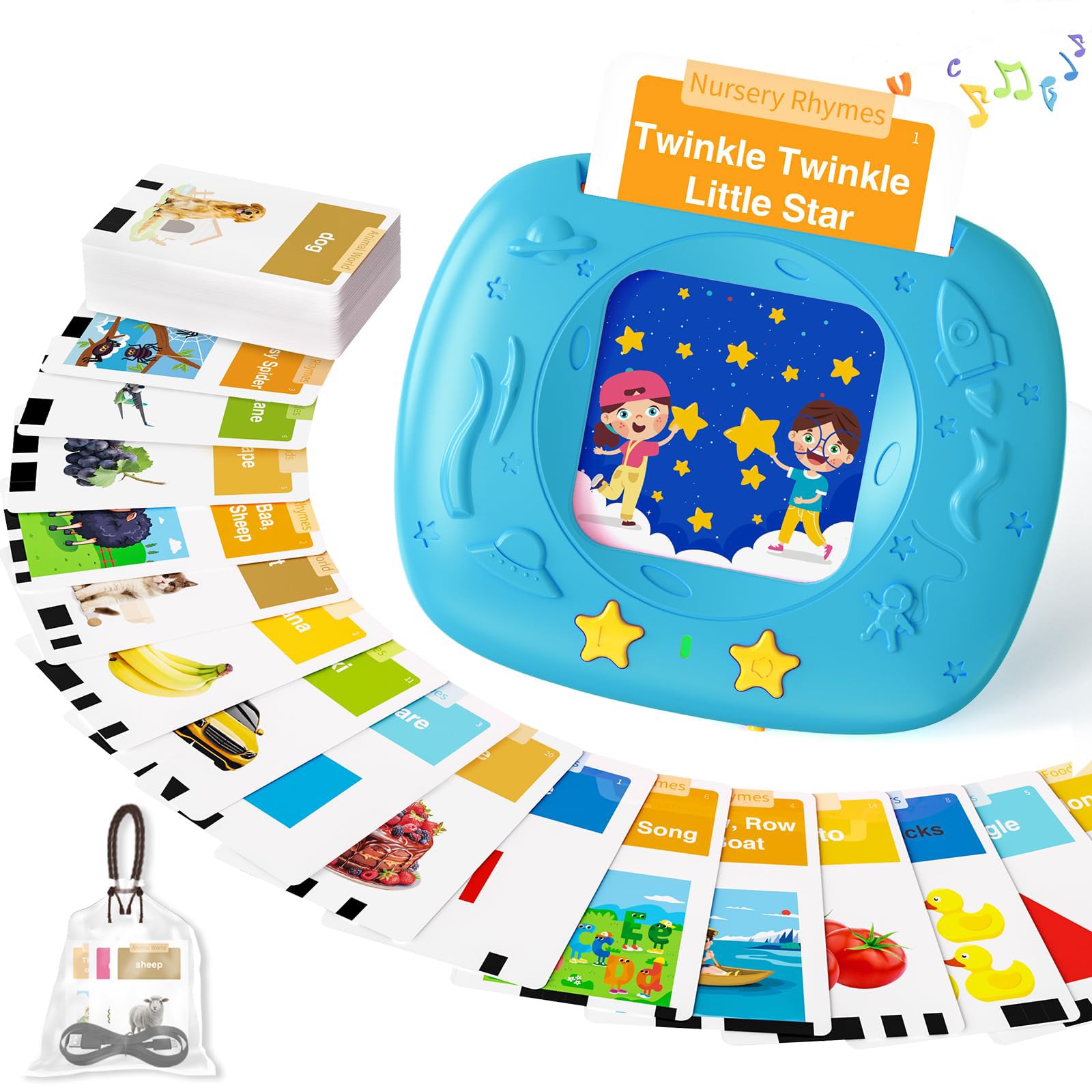 HOMESTEC Toddlers Talking Flash Cards, 144 English Visual Words with Pronunciations and Sounds, British Accent, Learning Toys for Preschool Kids Gifts (Blue)