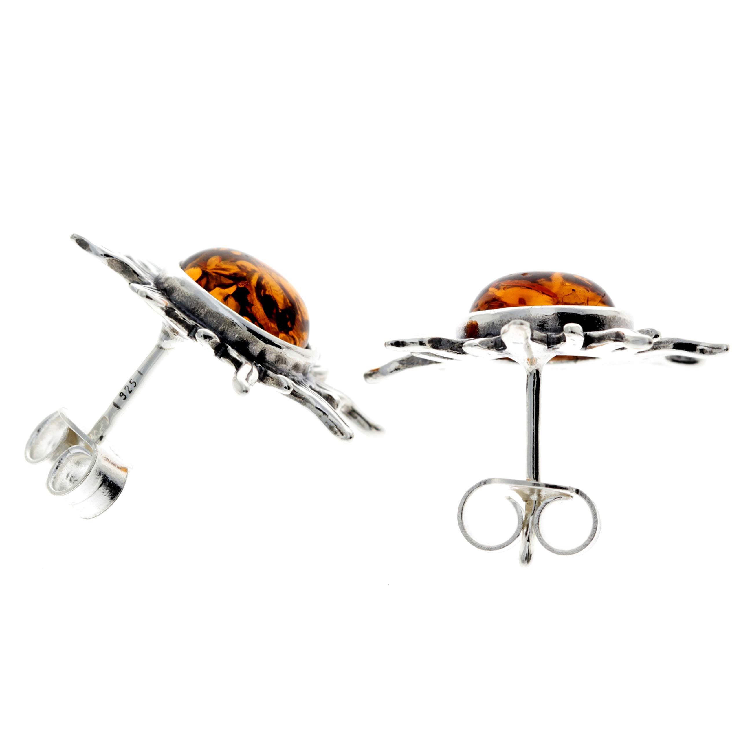 SilverAmber Jewellery UK - Srebro próby 925 z bursztynem bałtyckim - Kolczyki owalne w kształcie gwiazd i słońca - 8222