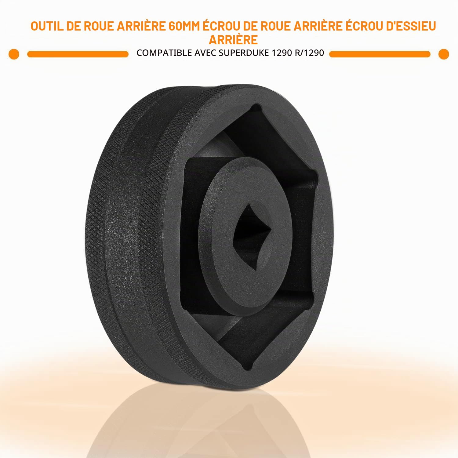 Clé à douille pour écrou de roue arrière 8025 pour roue arrière KTM 1290 Super Duke, ajustement peu profond à six pans creux de 60 mm; Prise 1/2" D.