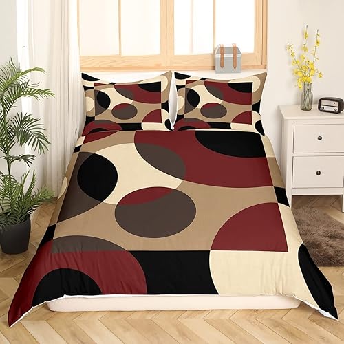 Miniatura 2 de Funda de edredón de geometría roja, funda de edredón circular, juego de ropa de cama de líneas abstractas con remolinos y rayas, juego de ropa de