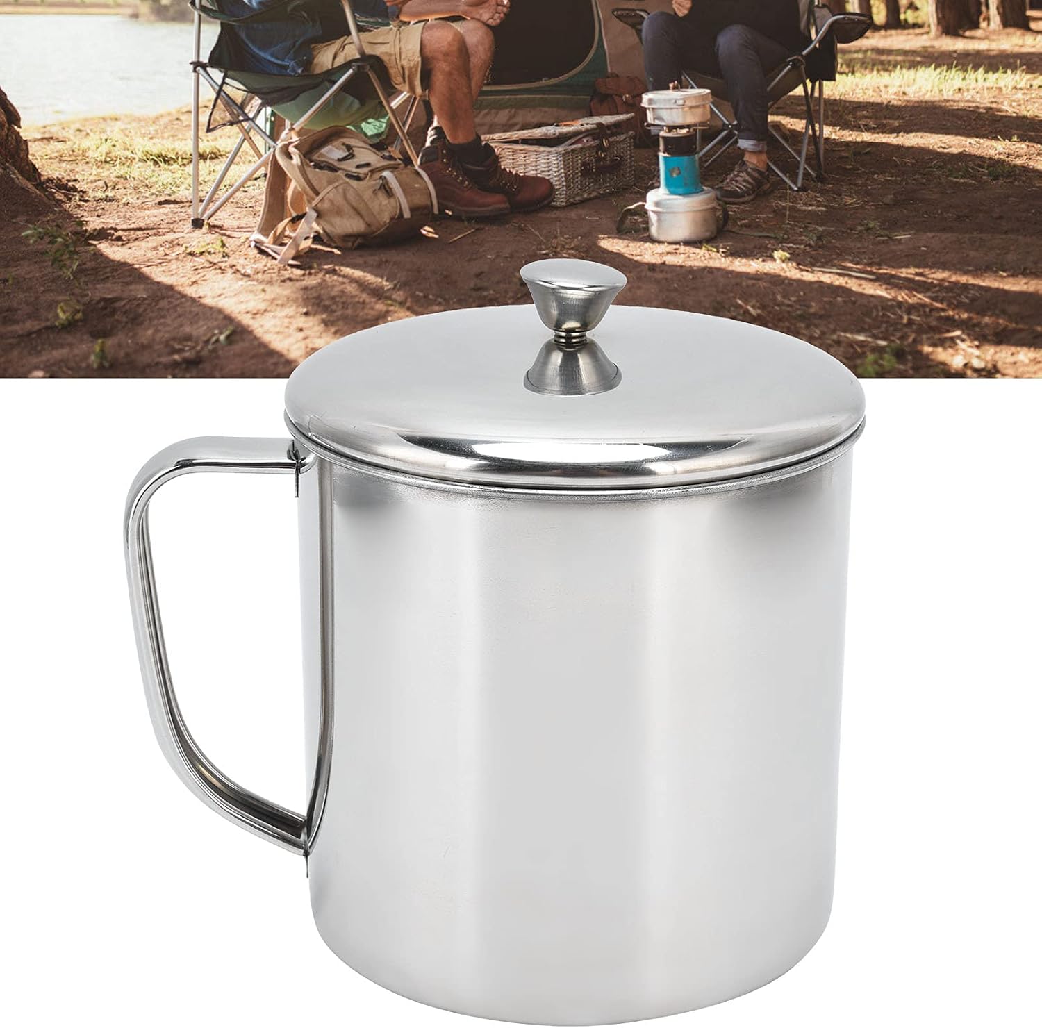 Stainless Steel Mug with Handle, Stainless Steel Cup with Lid and Handle Portable Shatterproof Water Cup Coffee Milk Drinking Mug (Large)