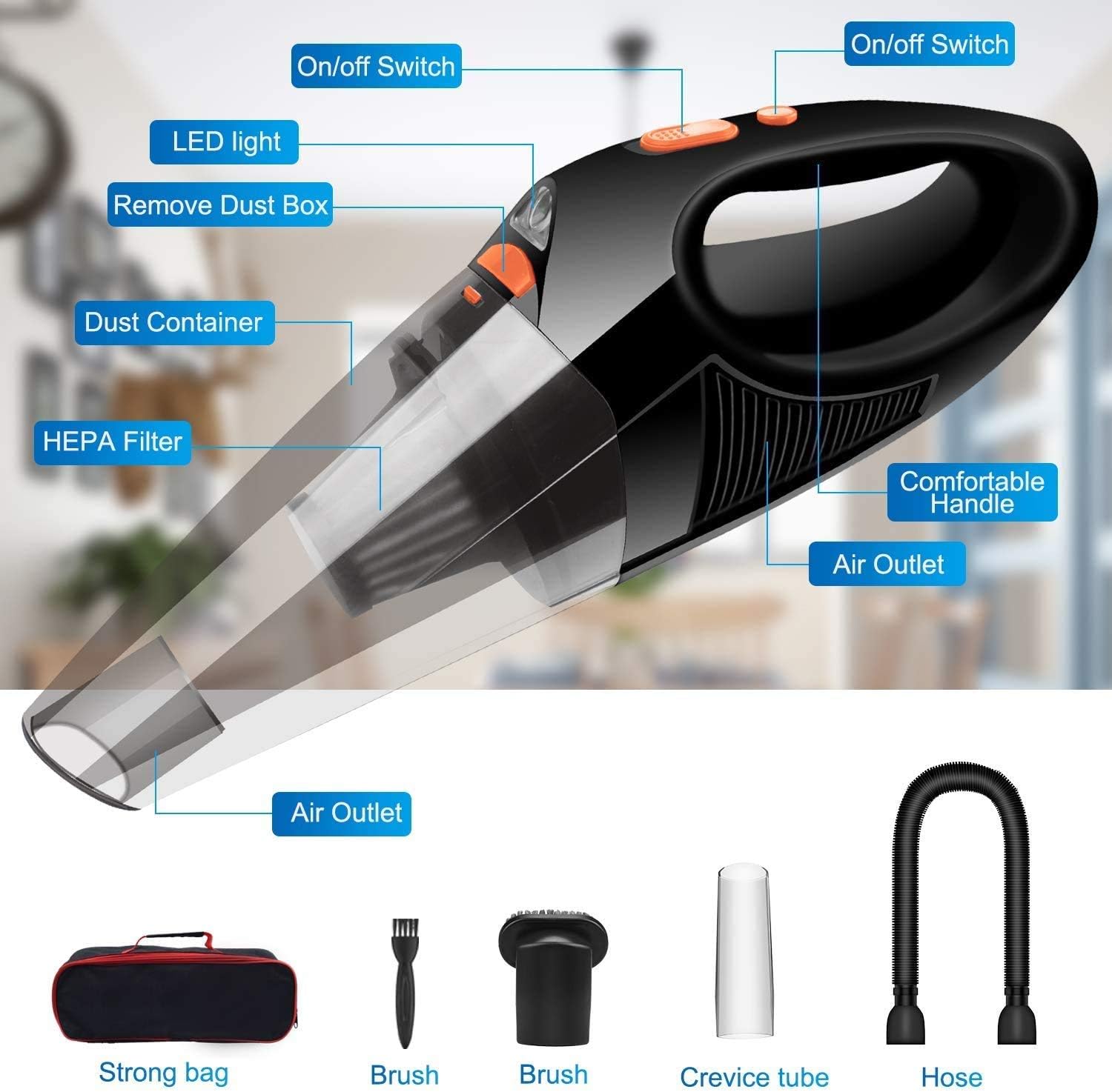 Flаѕh Sаlе Handheld Vacuum Lightweight,Cordless Vacuum Cleaner for Car,with LED Light 6500Pa Powerful,Wet Dry Use Hand Vac for Quick Cleaning Home Office Car Car pet