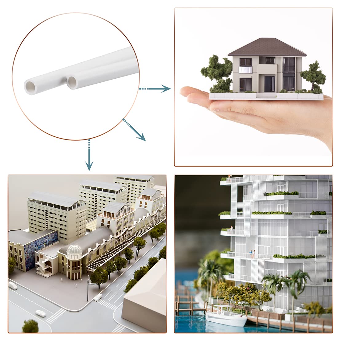 Tubes en fibre de verre blancs for modélisme et support de plantes – 4 pièces, longueur 500 mm, plusieurs diamètres disponibles(16 mmx12 mmx500mm)