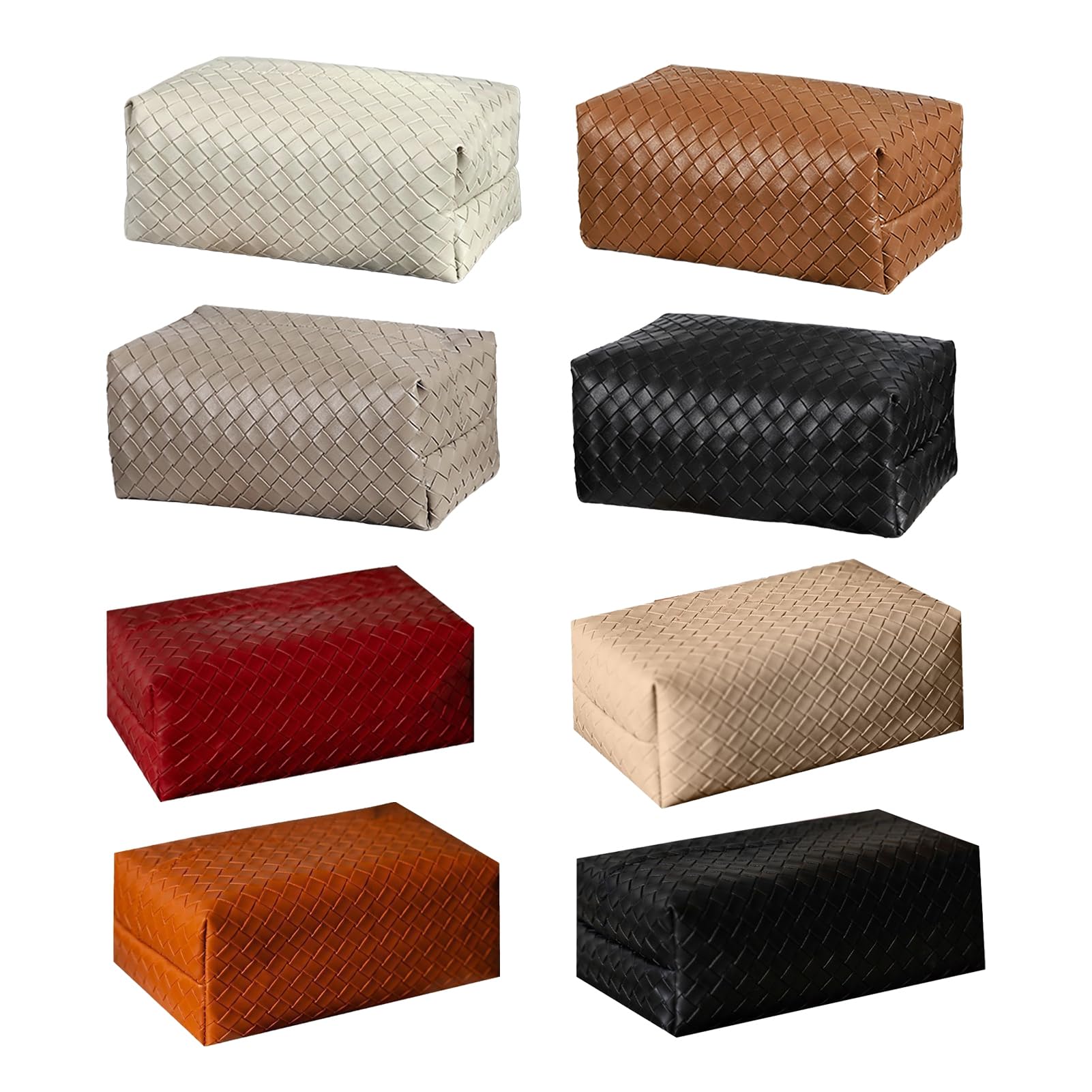 Quoravel PU Leather Tissue Box Cover, Soft Rounded Square Tissue Holder, Napkin Dispenser for Car Home Office, Modern Tabletop Organiser A