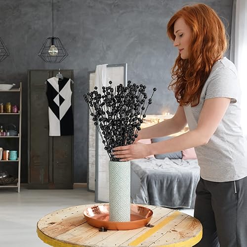 Miniatura 4 de 100 tallos de bayas artificiales negras con purpurina de 15.7 pulgadas, ramas de bayas de Navidad, frutas artificiales para decoración de árbol de