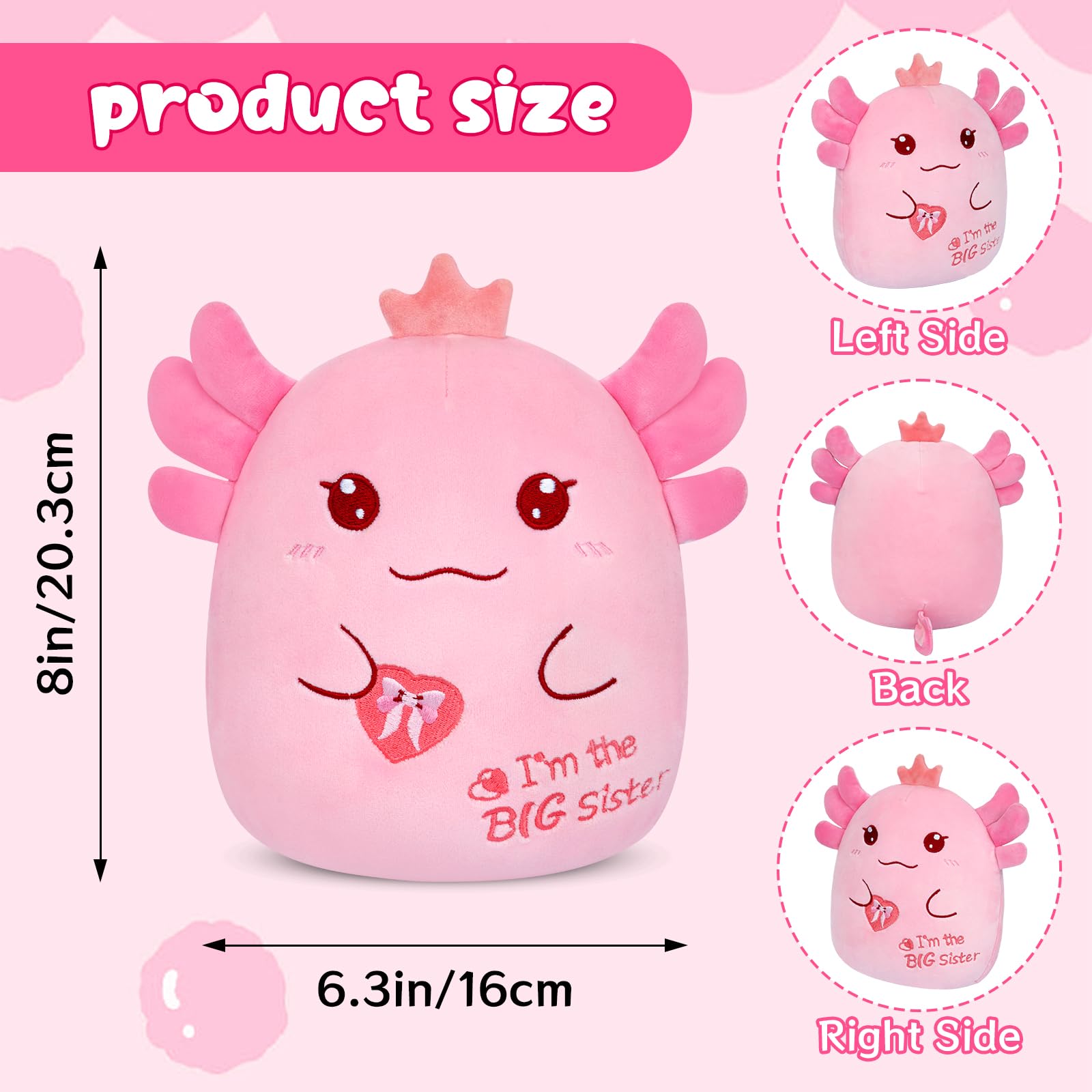 Big Sister Gift Axolotl Plush, 8 inch I’m The Big Sister Stuffed Animal for Girls, Kawaii Axolotl Soft Plushies Toy New Baby Announcement Sibling Gifts for Girls Sister