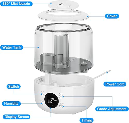 Miniatura 2 de Humidificadores para dormitorio, humidificadores ultrasónicos de niebla fría de 3 litros para el hogar, guardería y plantas, humidificador de aire