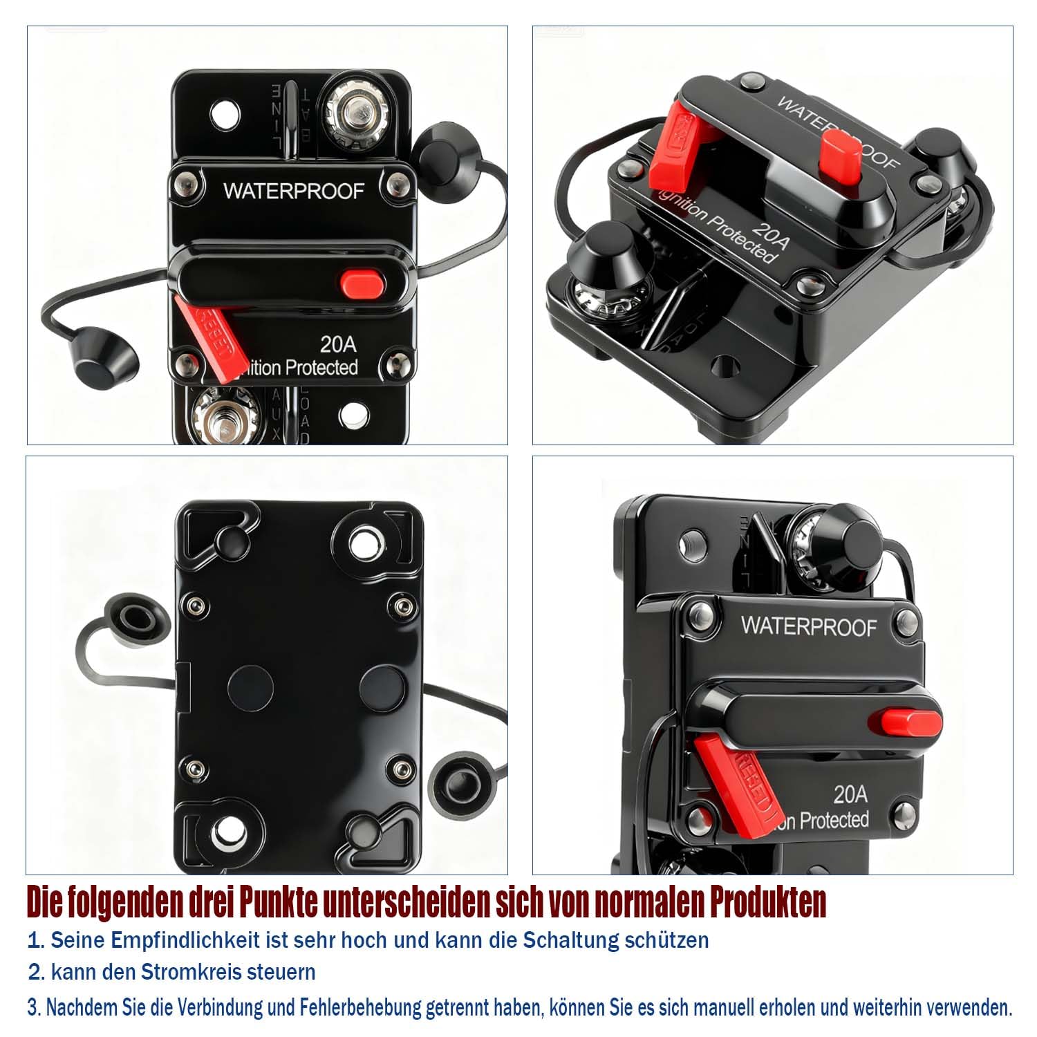 20A Interruttore automatico per auto, portefusible 12 V-48 V CC, pulsante di pour camping-car, caravane, remorque, scooter
