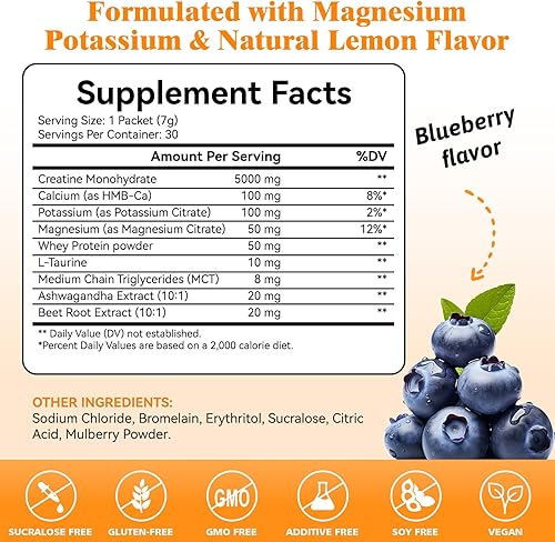 Miniatura 2 de Monohidrato de creatina en polvo con HMB creatina para hombres y mujeres, polvo micronizado de absorción rápida para rendimiento atlético y apoyo