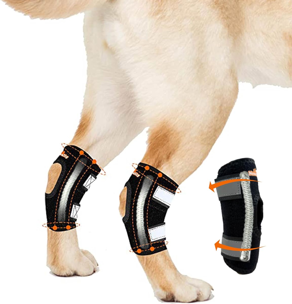 Tirantes para perros de gran apoyo para la articulación trasera del corvejón con tiras de resorte de metal dobles que estabilizan las patas traseras caninas de lesiones por heridas, esguinces, artritis (par mediano)