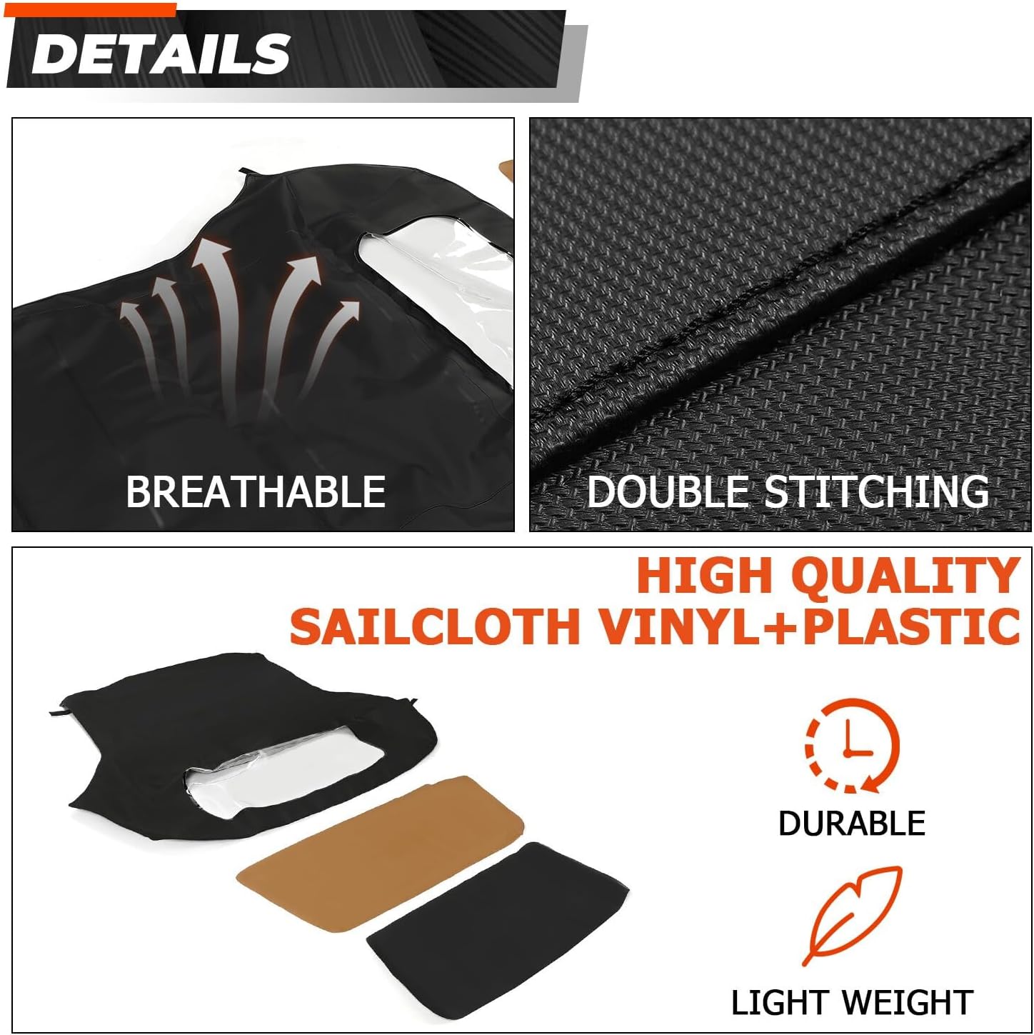 Suitable for Premium Convertible Top for 1994-1999 BMW 3 Series E36 (318i, 323i, 325i, 328i, M3) - Durable Soft Sailcloth Roof with Plastic Window - Black + Brown