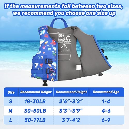 Miniatura 5 de Chaleco de natación para niños, chaqueta de natación para niños pequeños, flotadores para nadar con silbato de emergencia para niños y niñas de 1 a