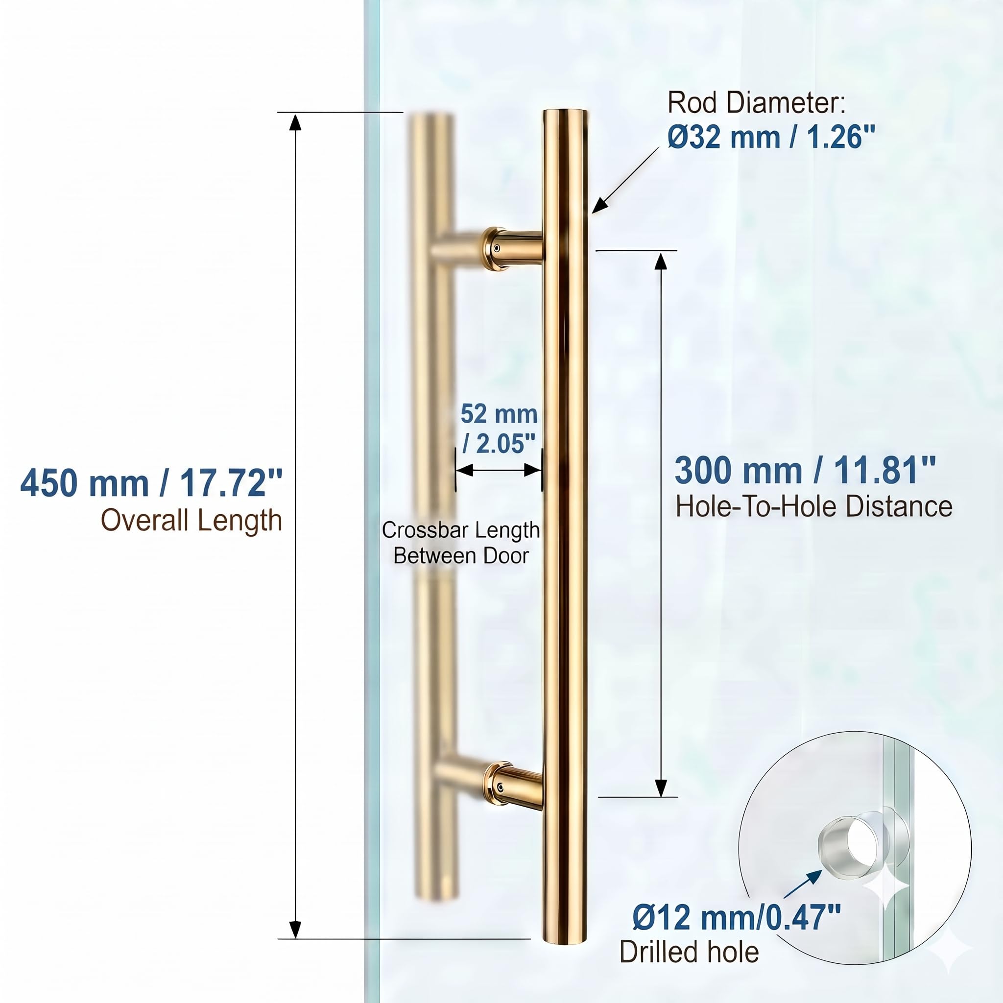 Togu TG-6012 - Tiradores de puerta de acero inoxidable 304 de 18 pulgadas, resistentes de grado comercial de acero inoxidable 304 de espalda a atrás para puertas delanteras de madera/madera/vidrio/metal, tiradores de puerta de granero, acabado PVD