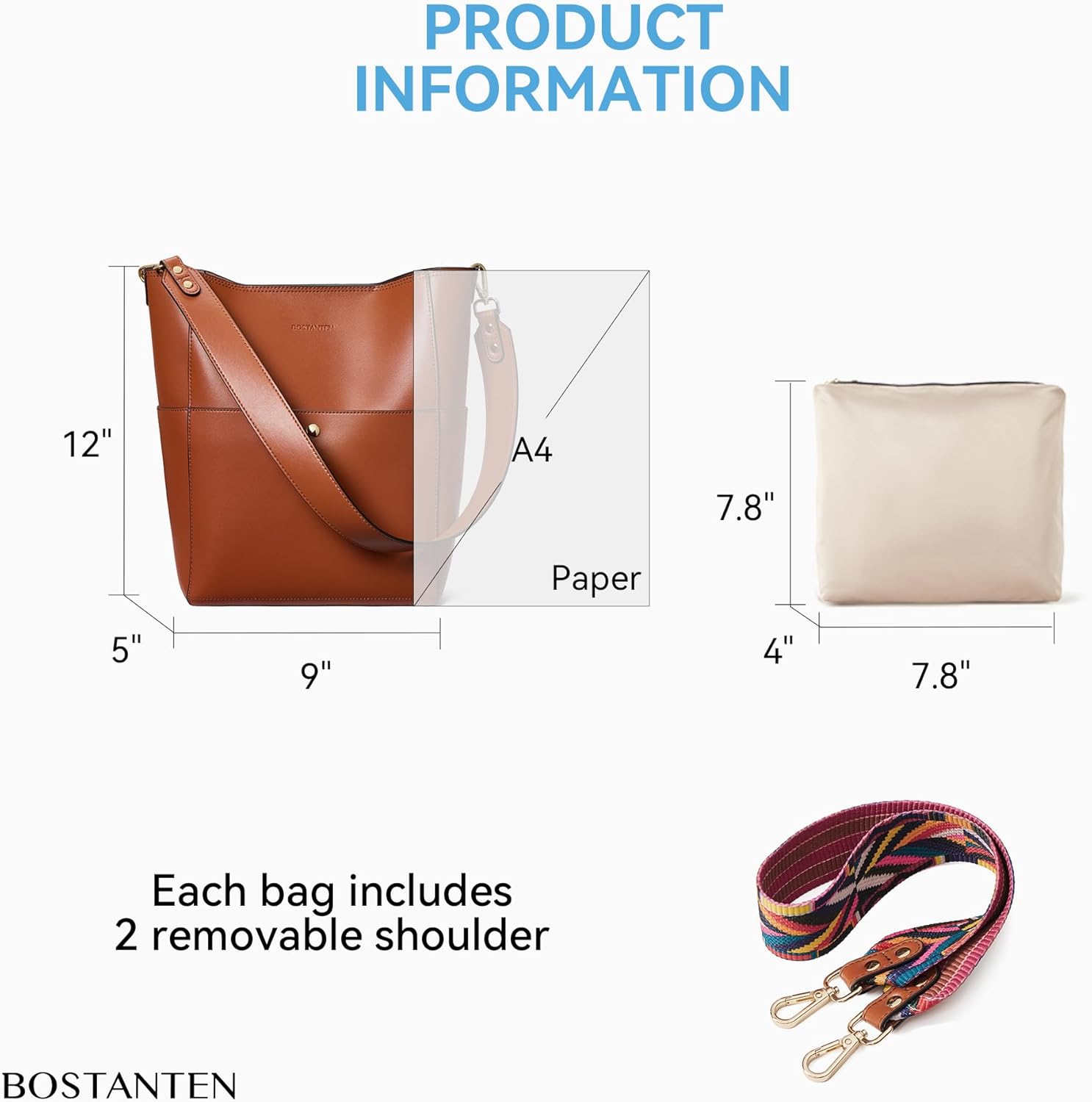 BOSTANTEN Women's Leather Designer Handbags Tote Purses Shoulder Bucket Bags - Image 3