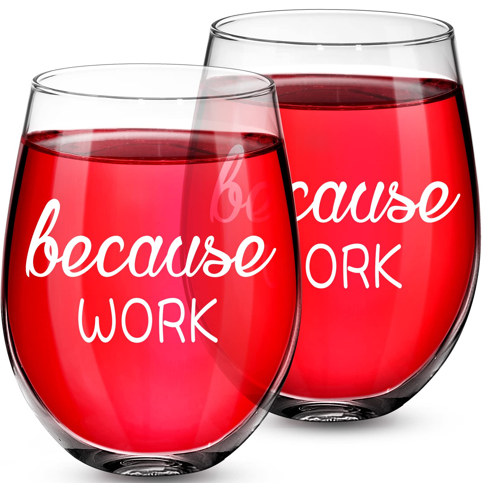 Patelai 2 Pieces Because Work Funny Stemless Wine Glass Graduation Coworker Gifts for Women Men Office Thank You Gifts for Boss Lady Birthday Gifts for BFF Employee Staff Secretary, 17 oz