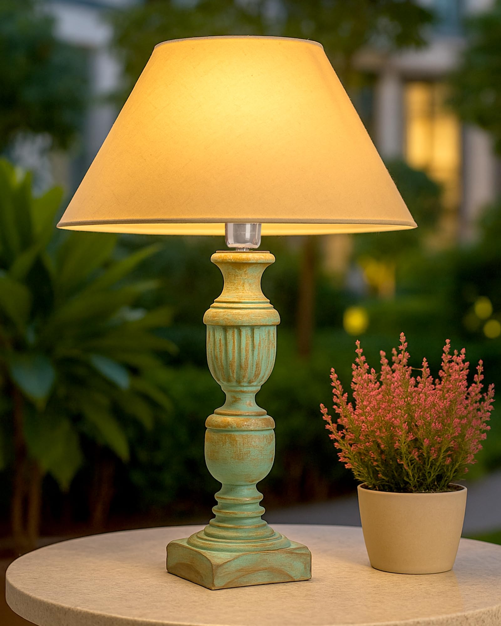 Rustic Green Wooden Table Lamp - Homesake -14