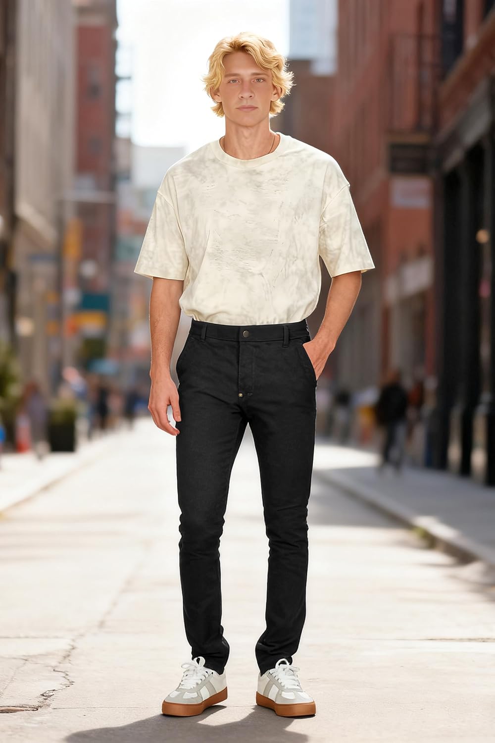 Plaid&Plain Men's Skinny Fit Chino Pants, Slim Tapered Khaki Pants with Pockets - Image 7