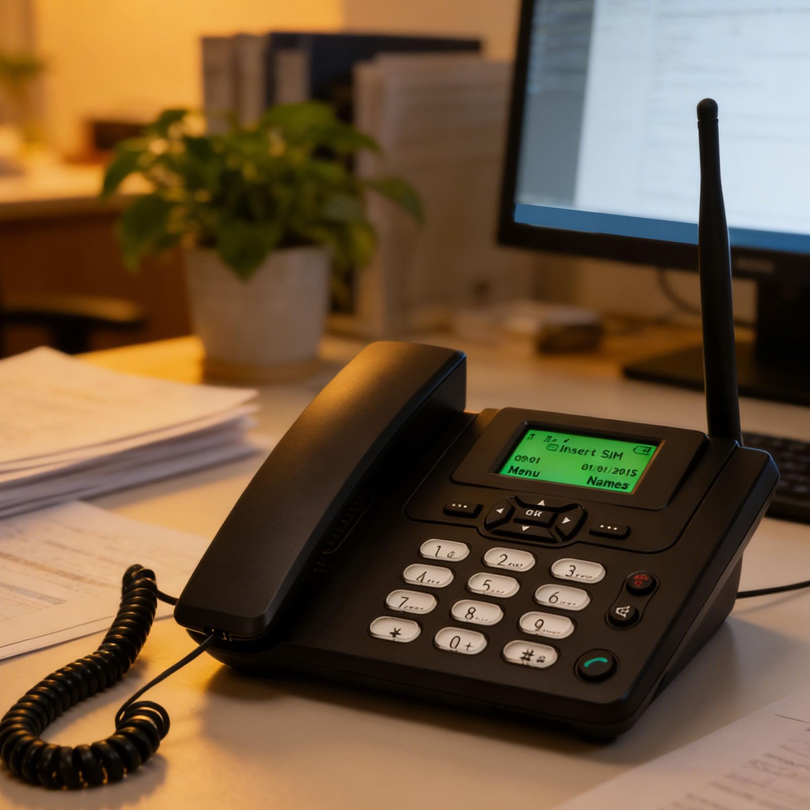Telefono Fisso Cordless GSM TD Dual Mode, Telefono Fisso Wireless 2G da Tavolo con Display da 2,4 Pollici Radio FM Sveglia ID Chiamante, per la compatibilità della Scheda SIM (Spina europea)