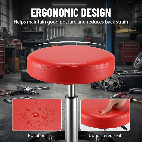 Mobile Workshop Stool, Rolling Mechanic Stool with Smooth Casters, 44-59.5cm Height Adjustable, 150KG Capacity Garage Seat Work Stool, Workshop Seat for Car Maintenance and Repair Roller Creeper Seat