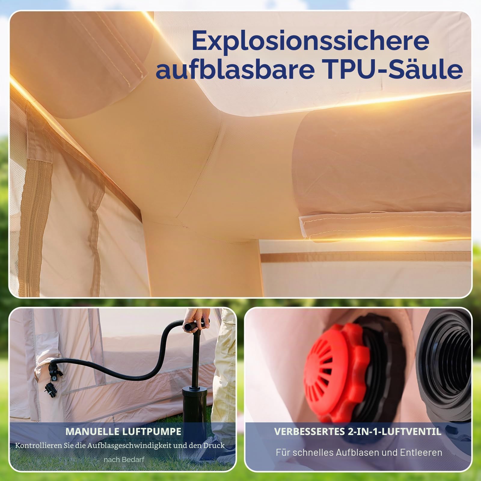 MOPHOTO Aufblasbares Zelt für Camping, wasserdicht, Oxford, inkl. Pumpe-4/6/8/10/12Personen