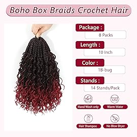 8 Packs Crochet Box Braids- 10 Inch Bohomian Box Braid Crochet Hair Boho Box Braids Crochet Braids Hair Synthetic Braiding Hair Goddess Box Braids Crochet Hair for black women (10(8Packs), 1B/Bug)