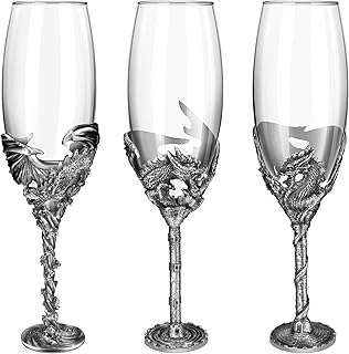 Champagne Wine Glasses Drinking Cup 3D Metal Dragon-Shaped Set Of 3 Fantasy World Middle Ages Very Unique And Personalized, The Best Father Christmas New Year Gift For Men