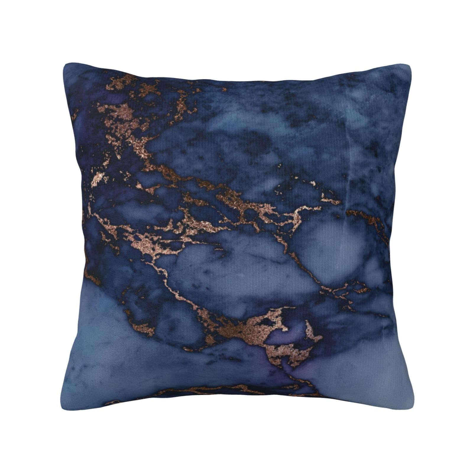 Navy Blue & Faux Copper Marble Pattern, Pillow Cover Decorative Throw Pillowcase Soft Polyester Cushion Covers 45x45 cm