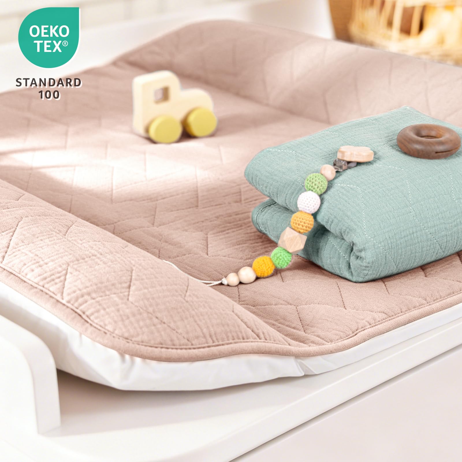 lulumoon Housse de matelas à langer pour matelas à langer 75 x 85 cm : mousseline de coton avec grande capacité d'absorption - Dos anti-fuite - Matelas à langer lavable pour bébé