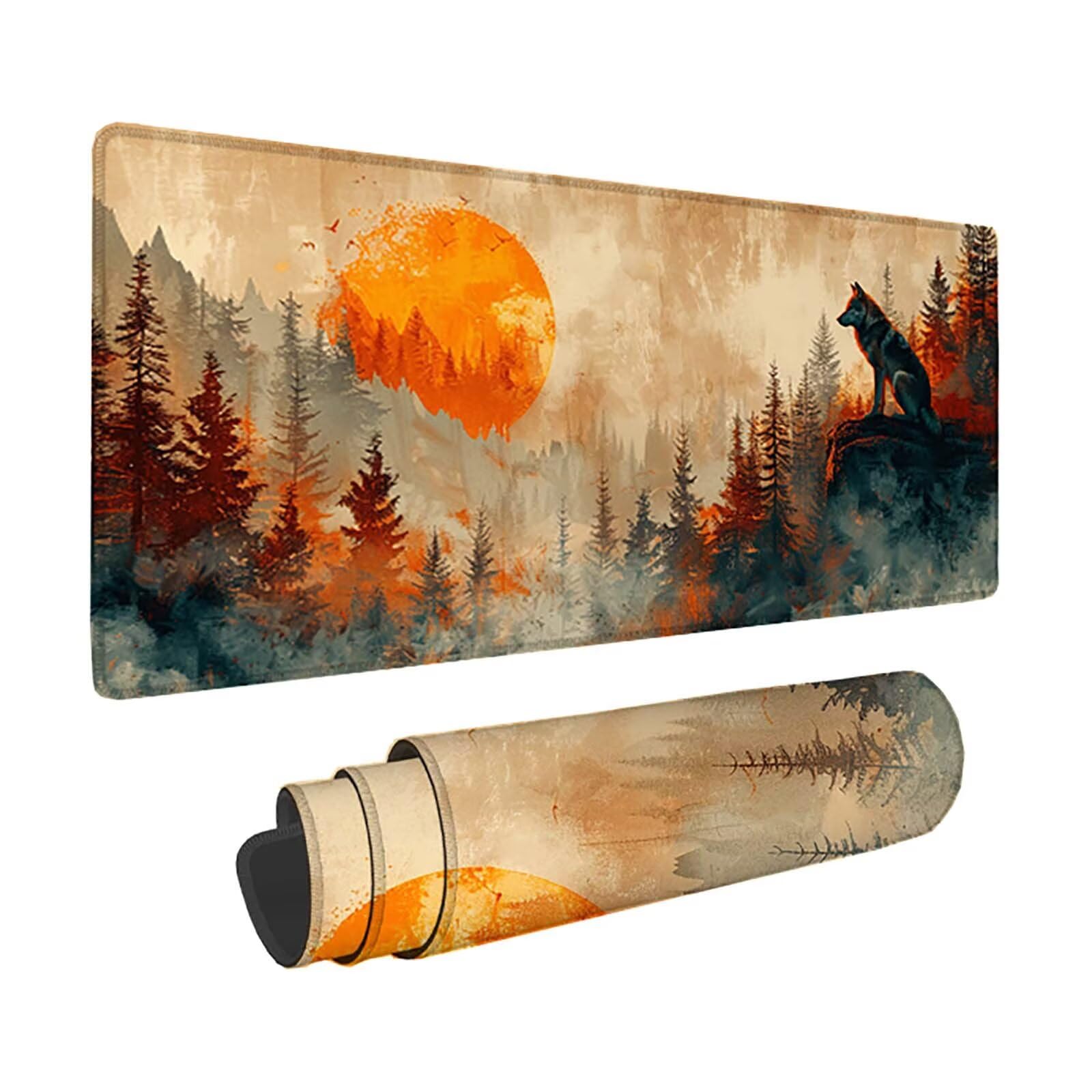 Selva Alfombrilla Ratón Lobo Alfombrilla Gaming XXL 1500 x 800mm, Impermeable Mouse Pad con Bordes Cosidos Tapete Escritorio con Base de Goma Antideslizante para Accesorios Gaming, Oficina -zzg25051Q