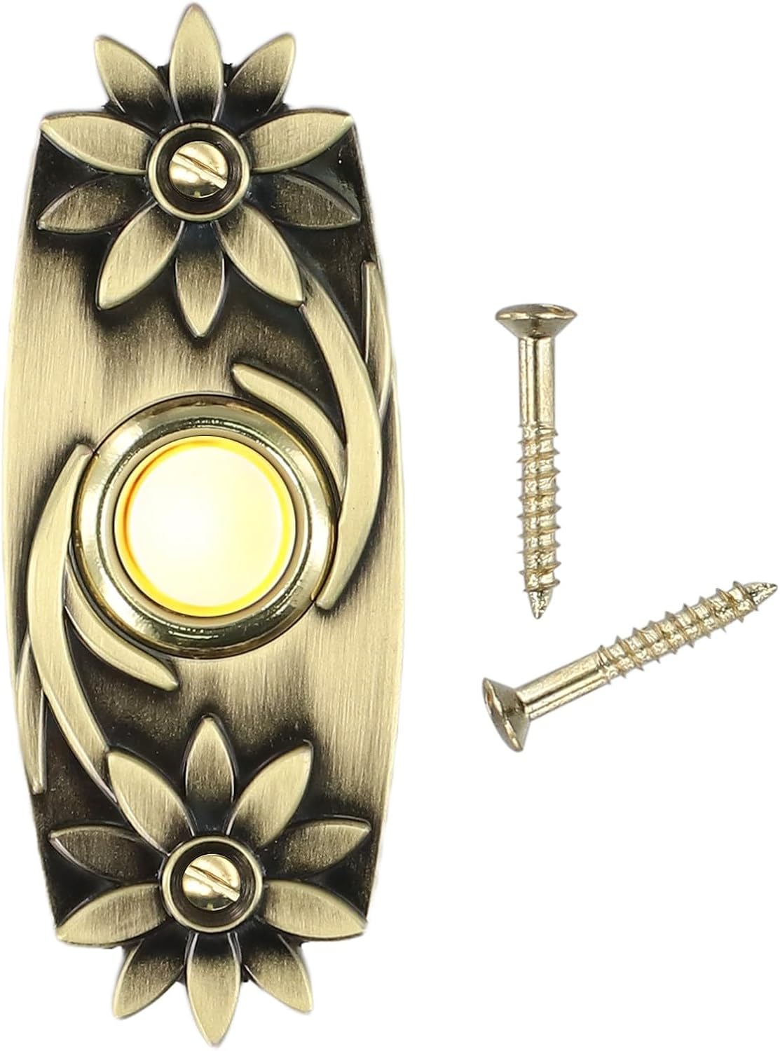 Antique Bronze Wired Doorbell Push Button, Heavy Duty Metal Exterior Front Door Bell Switch with Integrated Light, Weather Resistant Replacement for Home Office (DC 12-24V)