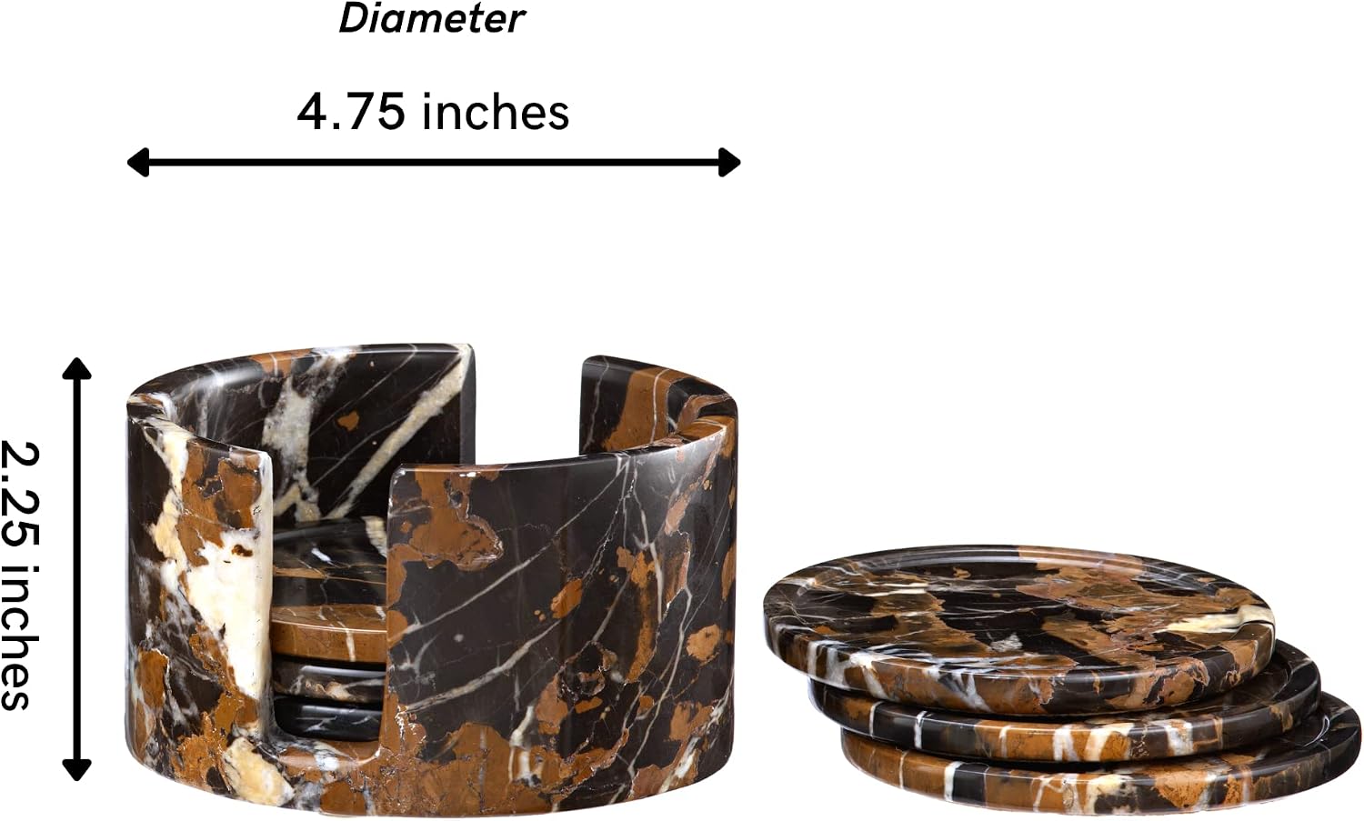 Marble Coasters with Holder (Set of 6) – Hand Carved, Polished Coasters for Coffee Table w/Non-Slip Felt Bottoms – Sturdy & Durable Unique Coasters, Luxurious Decorative Coasters