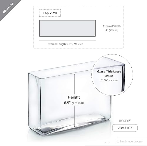 Miniatura 2 de WGV - Jarrón largo rectangular de bloque, ancho 3 pulgadas, largo 10 pulgadas, altura 7 pulgadas, contenedor floral de vidrio transparente,