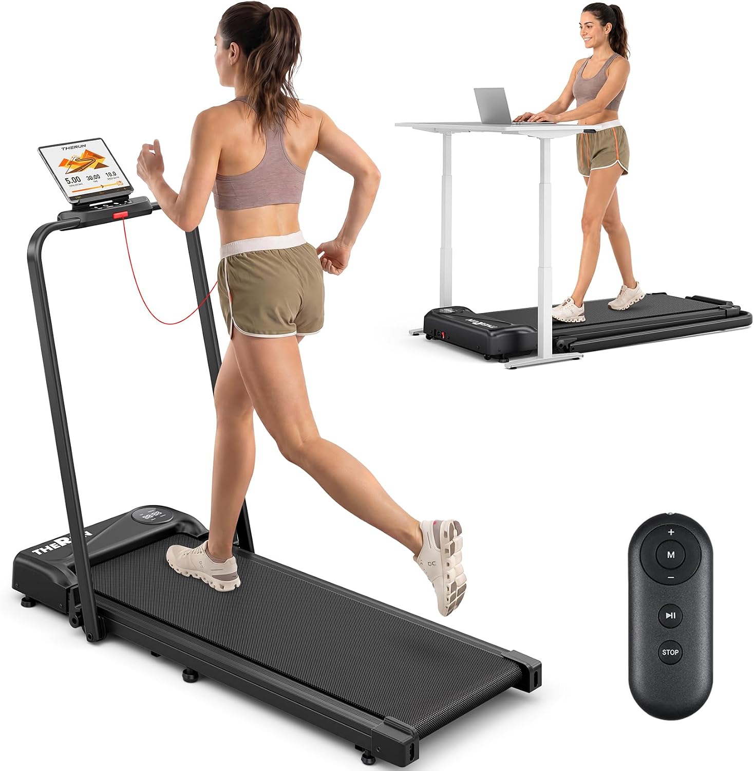 THERUN Walking Pad with Handle Bar, Under Desk Walking Treadmill for Home