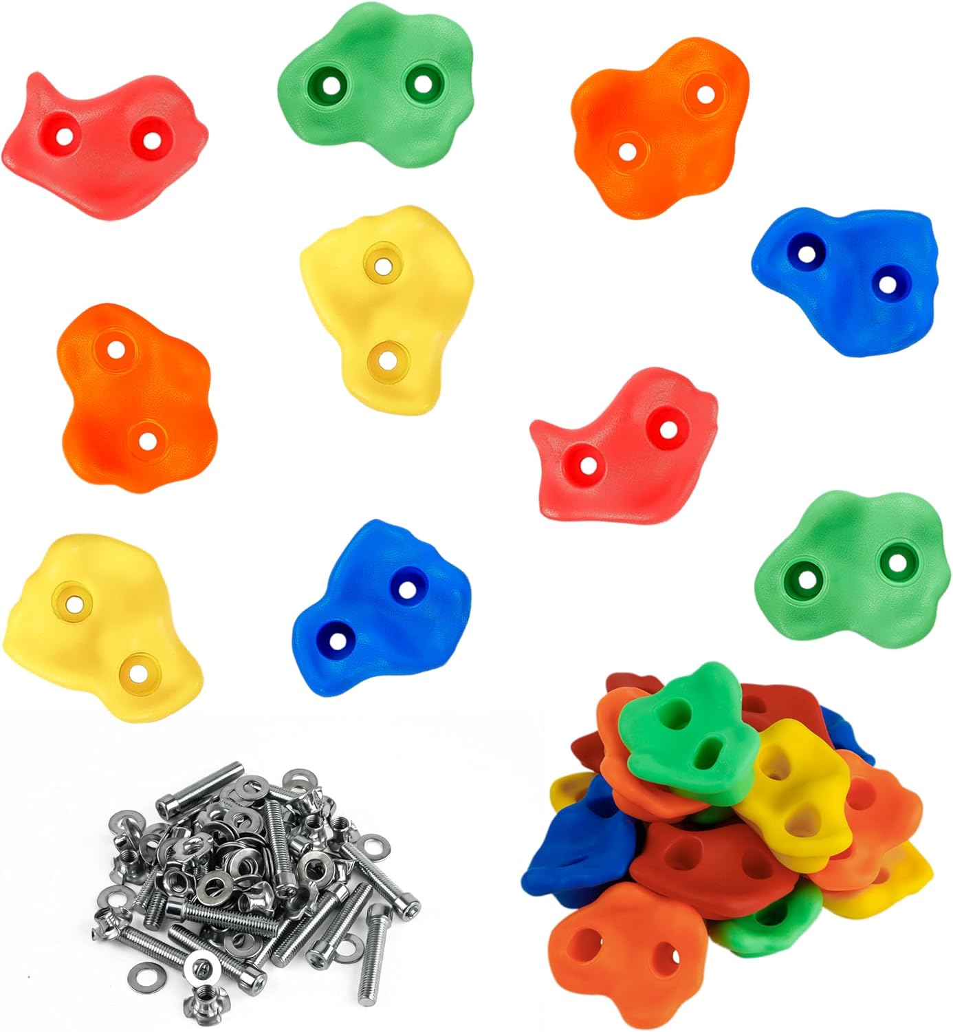 CrystalLemon Kids Rock Climbing Holds - 10 Colorful Textured Grips for Indoor Outdoor Playgrounds, Hardware Included