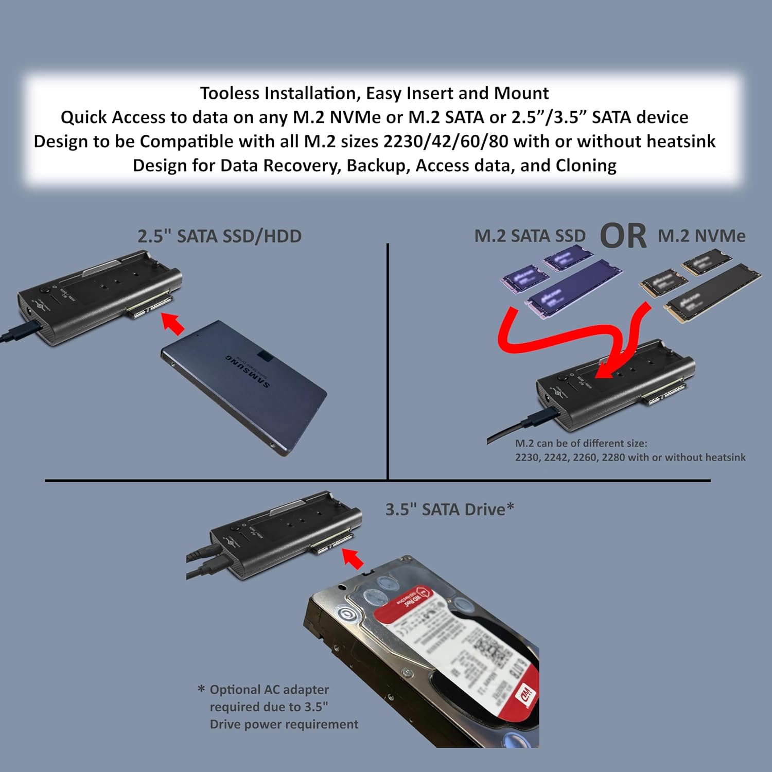 Vantec CB-NSC300 NexStar Storage Adapter, 3 in 1, USB 3.2 Gen2x1 Type C