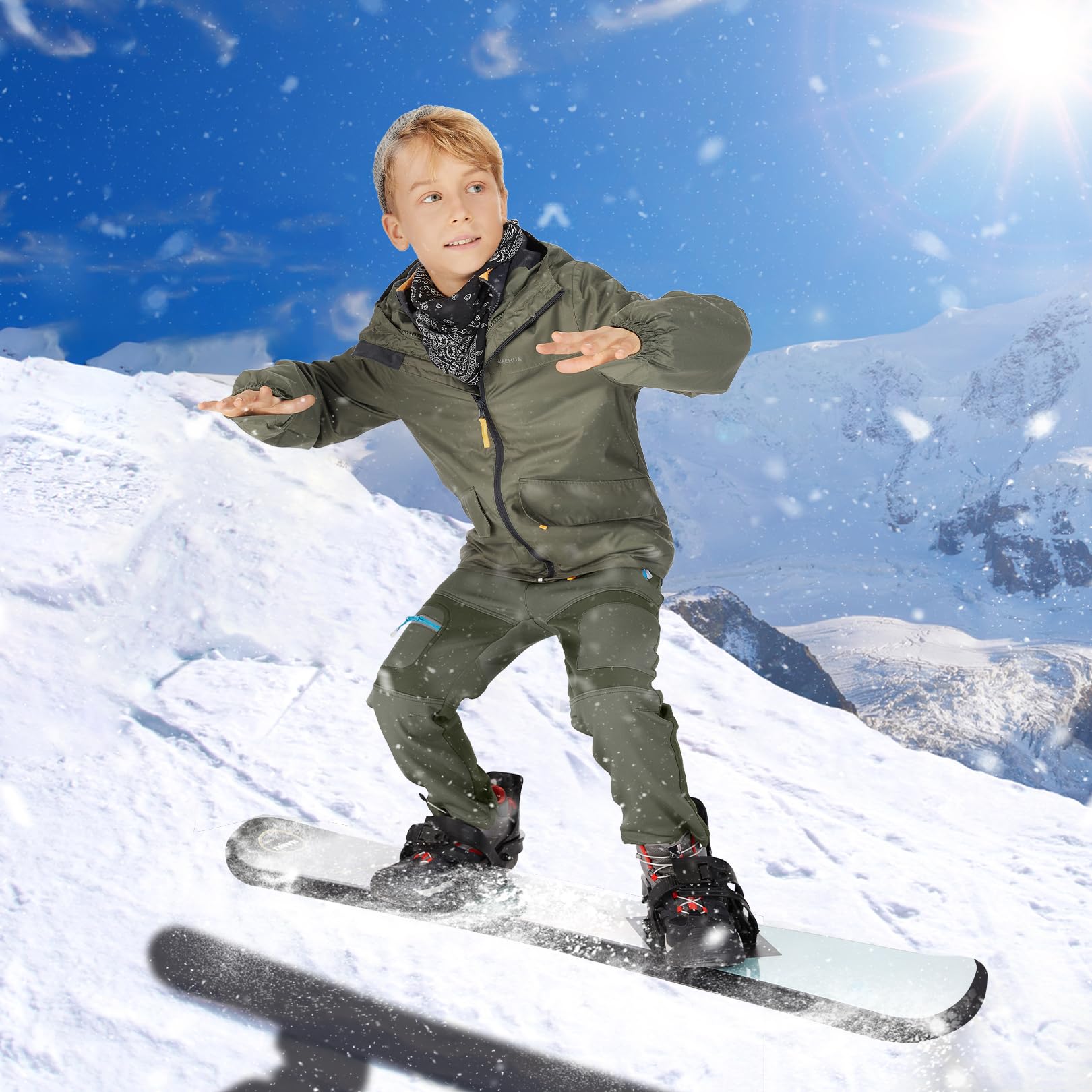 Kinder Softshellhose gefüttert Skihose wasserdicht Thermohose Wanderhose Trekkinghose Schneehose Winter Outdoorhose Cargohose für Jungen und Mädchen