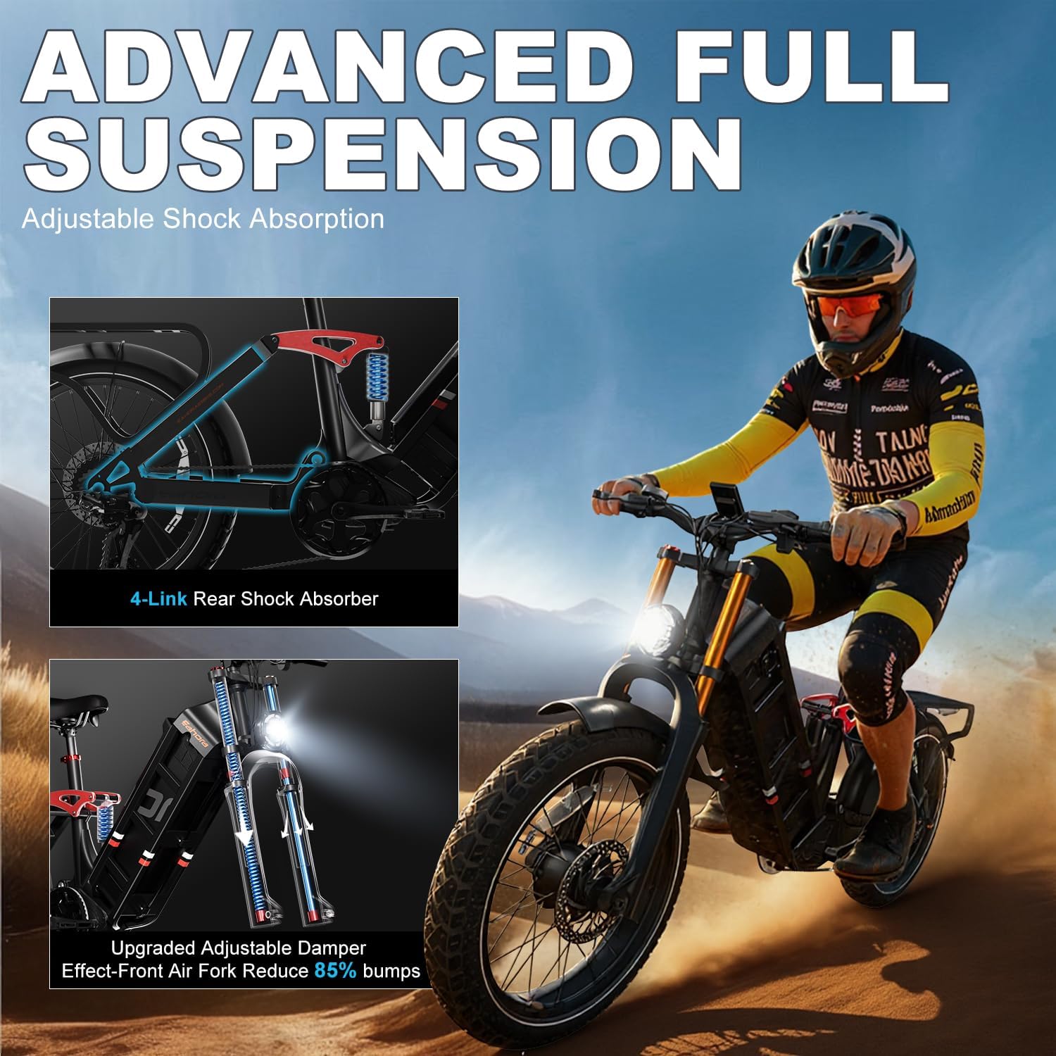 2026 eAhora Juliet Pro 2 EBike - Dual Motor 5400W/1200W 30-43MPH 60V 70Ah 200Mile Long Range Electric Bike for Adults, 20'' Fat Tire Fast Electric Mountain Bike Full Suspension Electric Bicycle
