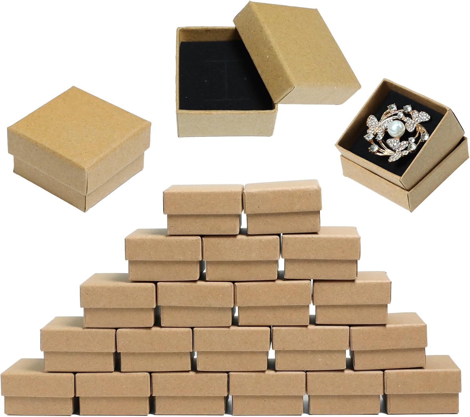 20 Pack Ring Box Jewelry Gift Boxes 2x2x1.2 Inch Small Boxes Square Cardboard Jewelry Box with Foam Mini Earring Packing Box for Necklace Bracelet Ring Earring(Brown)