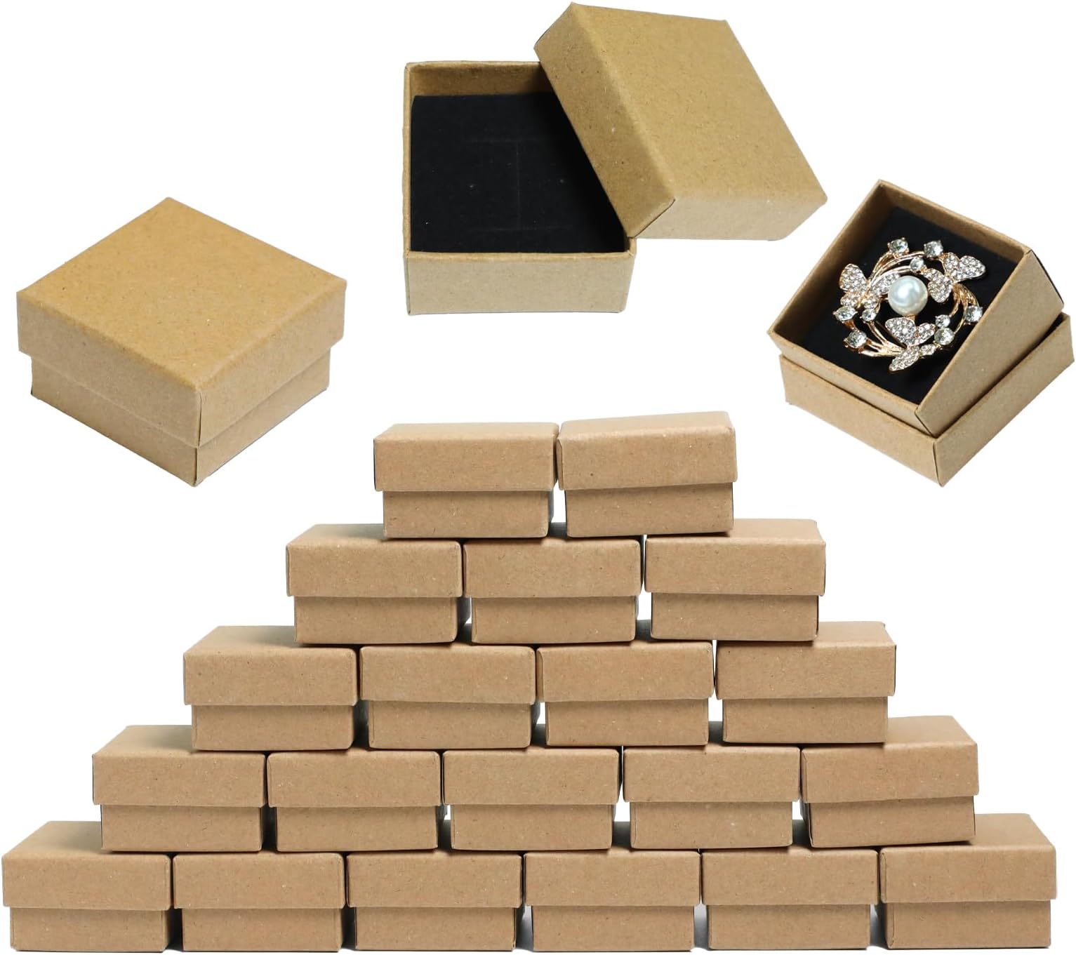 20 Pack Ring Box Jewelry Gift Boxes 2x2x1.2 Inch Small Boxes Square Cardboard Jewelry Box with Foam Mini Earring Packing Box for Necklace Bracelet Ring Earring(Brown)