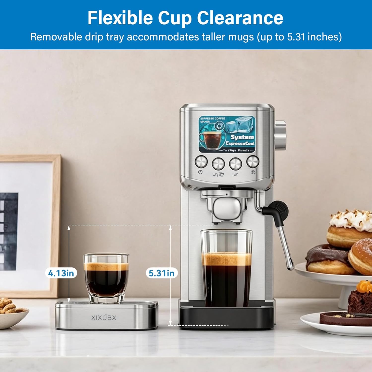 XIXUBX Cold Brew Espresso Machine with Milk Frother, Grey