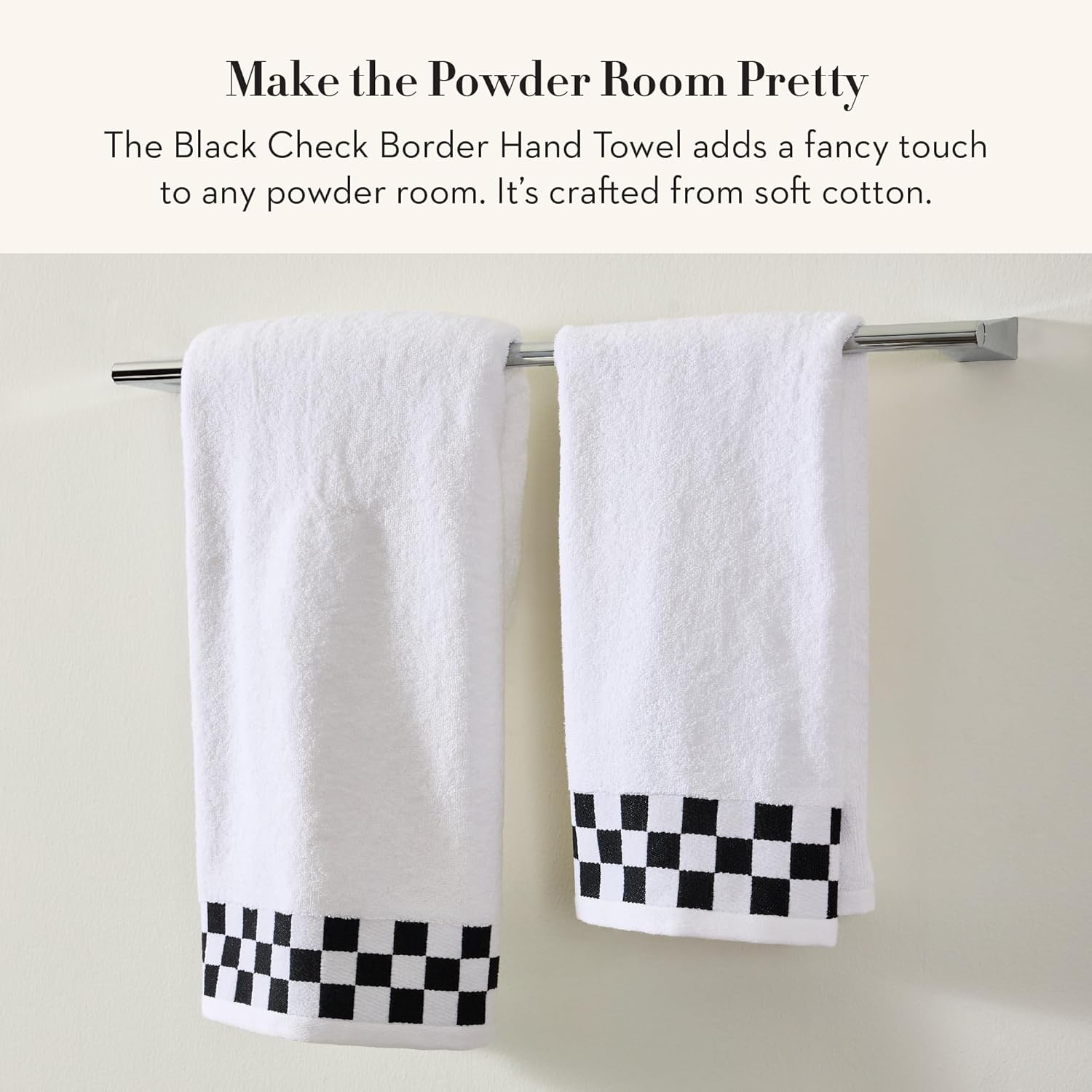 MACKENZIE-CHILDS Hand Towel, Cute Decorative Hand Towel for Bathroom and Kitchen, Black-and-White Black Check Border