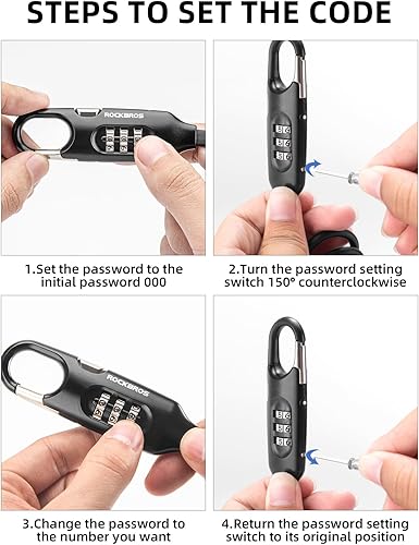 Miniatura 6 de ROCKBROS Cable de bloqueo de bicicleta de 5 pies con combinación preestablecida, ligero, versátil y resistente a la intemperie, candado de bicicleta